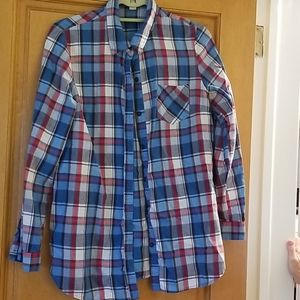 Blue and red plaid button down